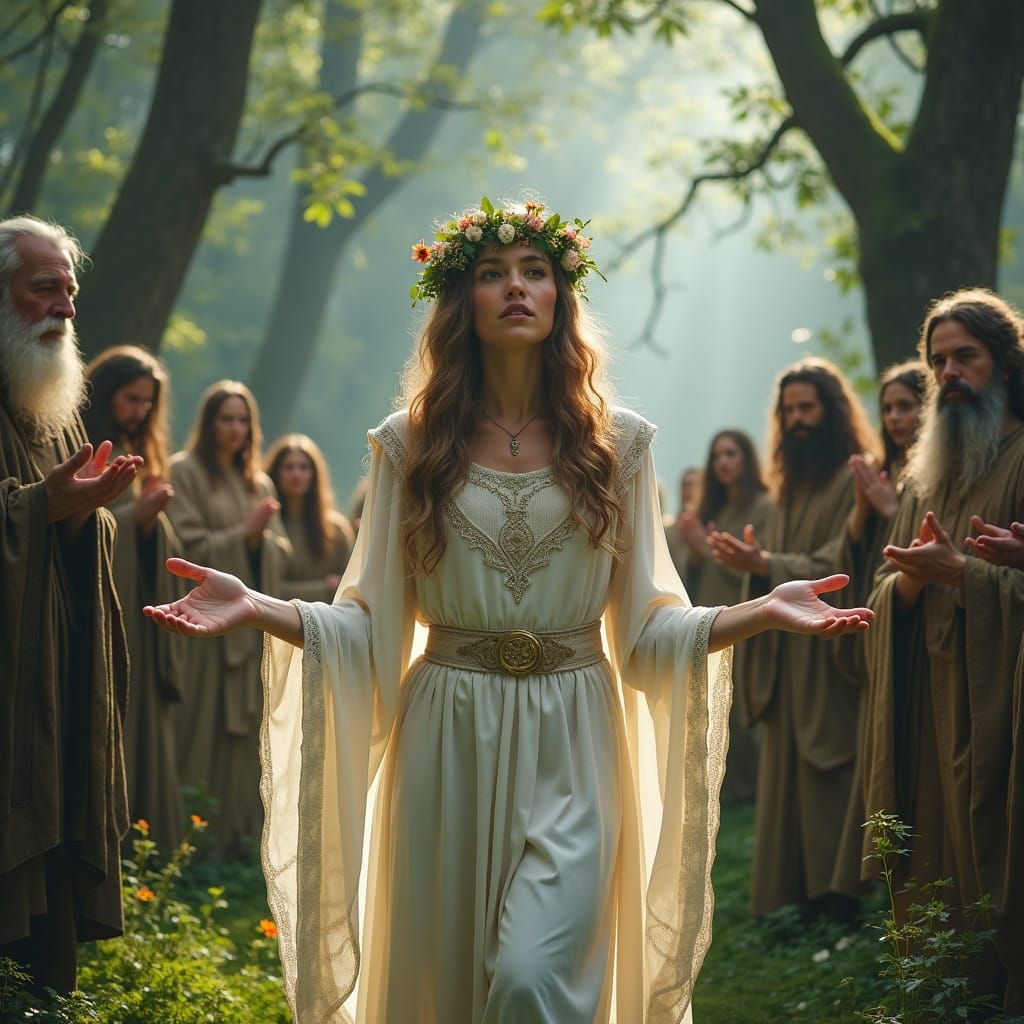 Celtic Goddess Worship in a Lush Forest Glade