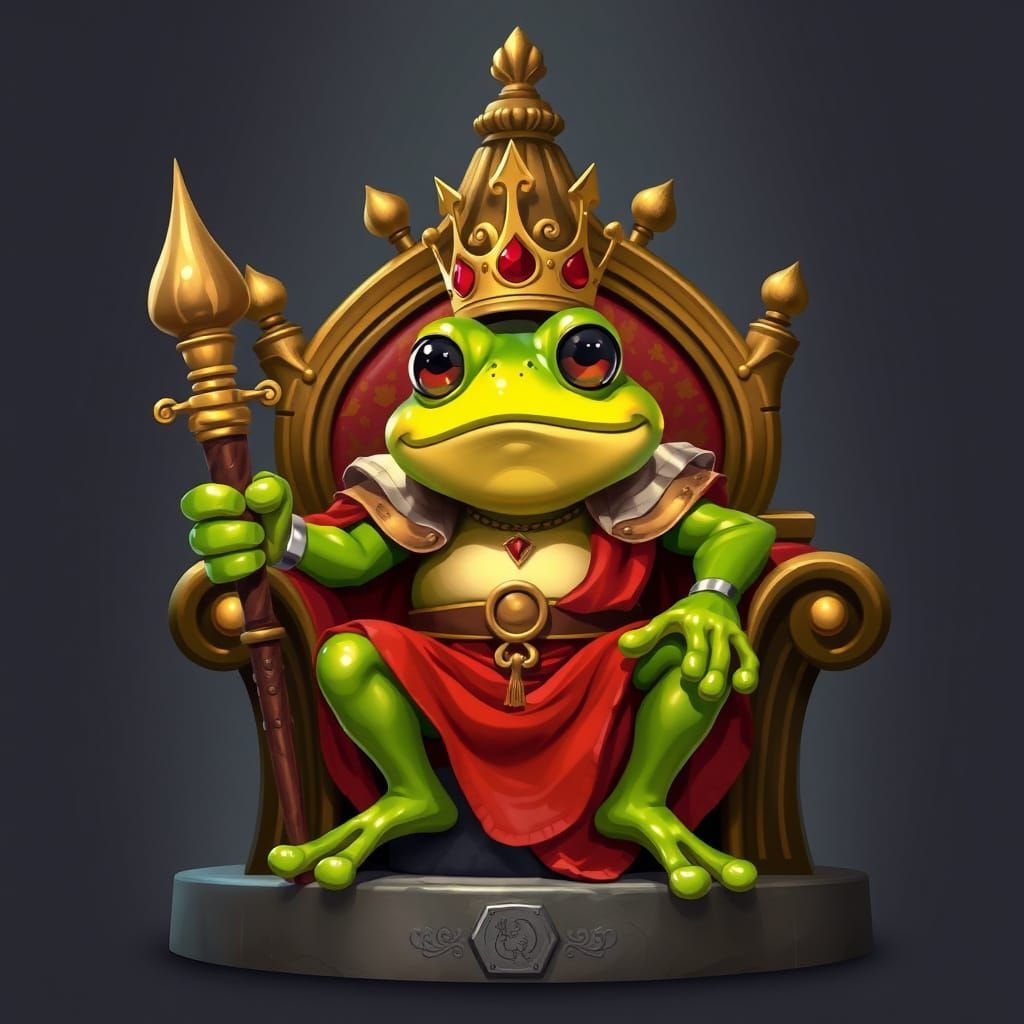 Frog King on Throne with Scepter