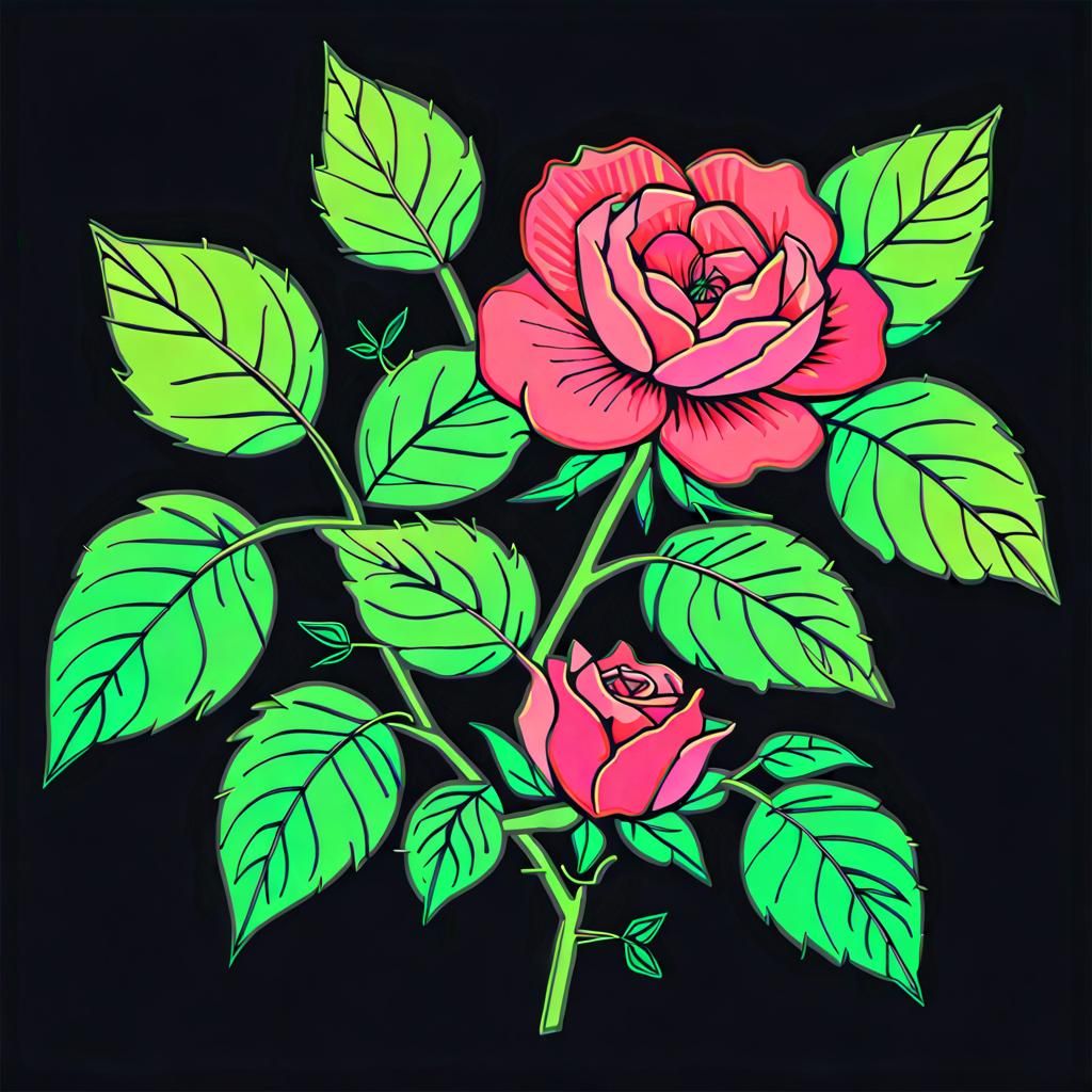 Neon Cubist Rose: Geometric Line Art Flower