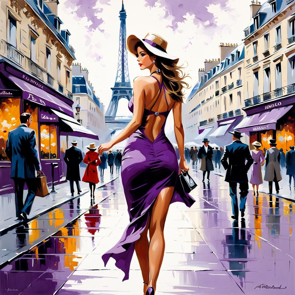 Woman in Purple Walking in Paris