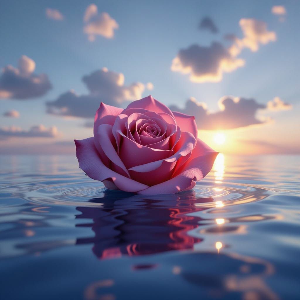 Gleaming Rose Reflecting Sky in Cinematic Style
