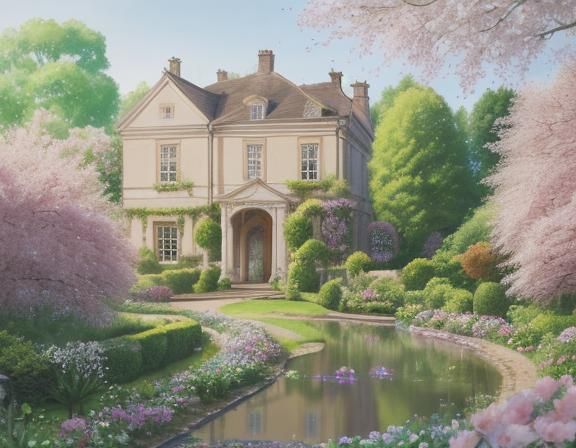 Charming English Garden Watercolor Painting