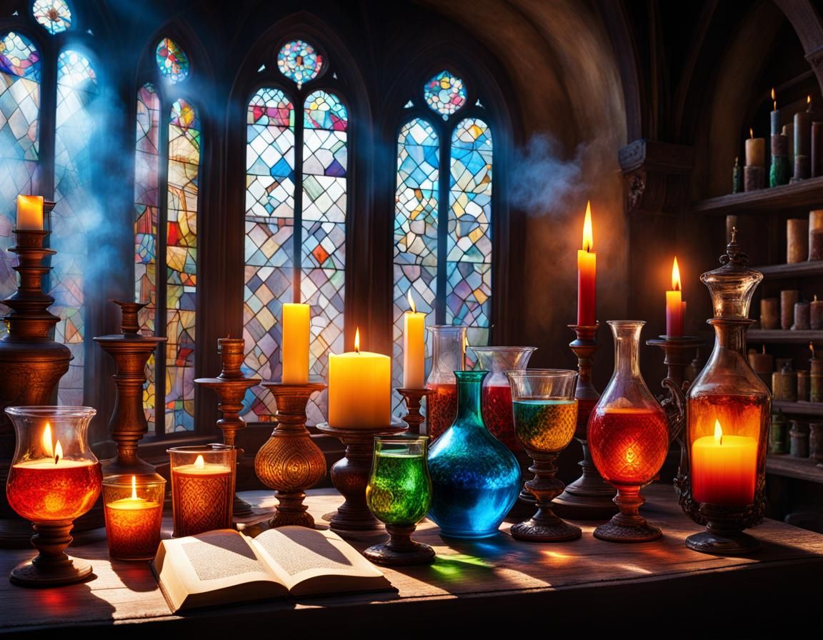 Medieval Alchemist Lab with Glass Stills