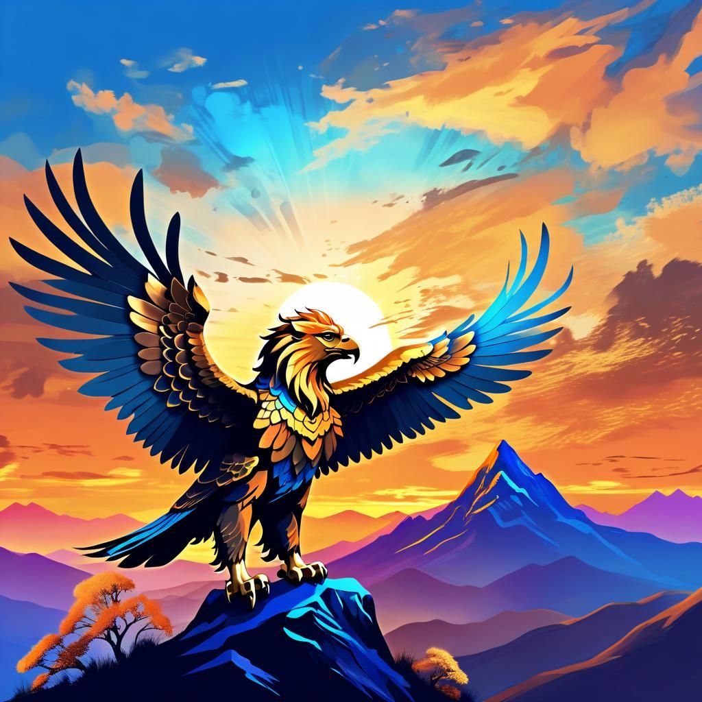 Gryphon Silhouette at Sunset, Digital Art