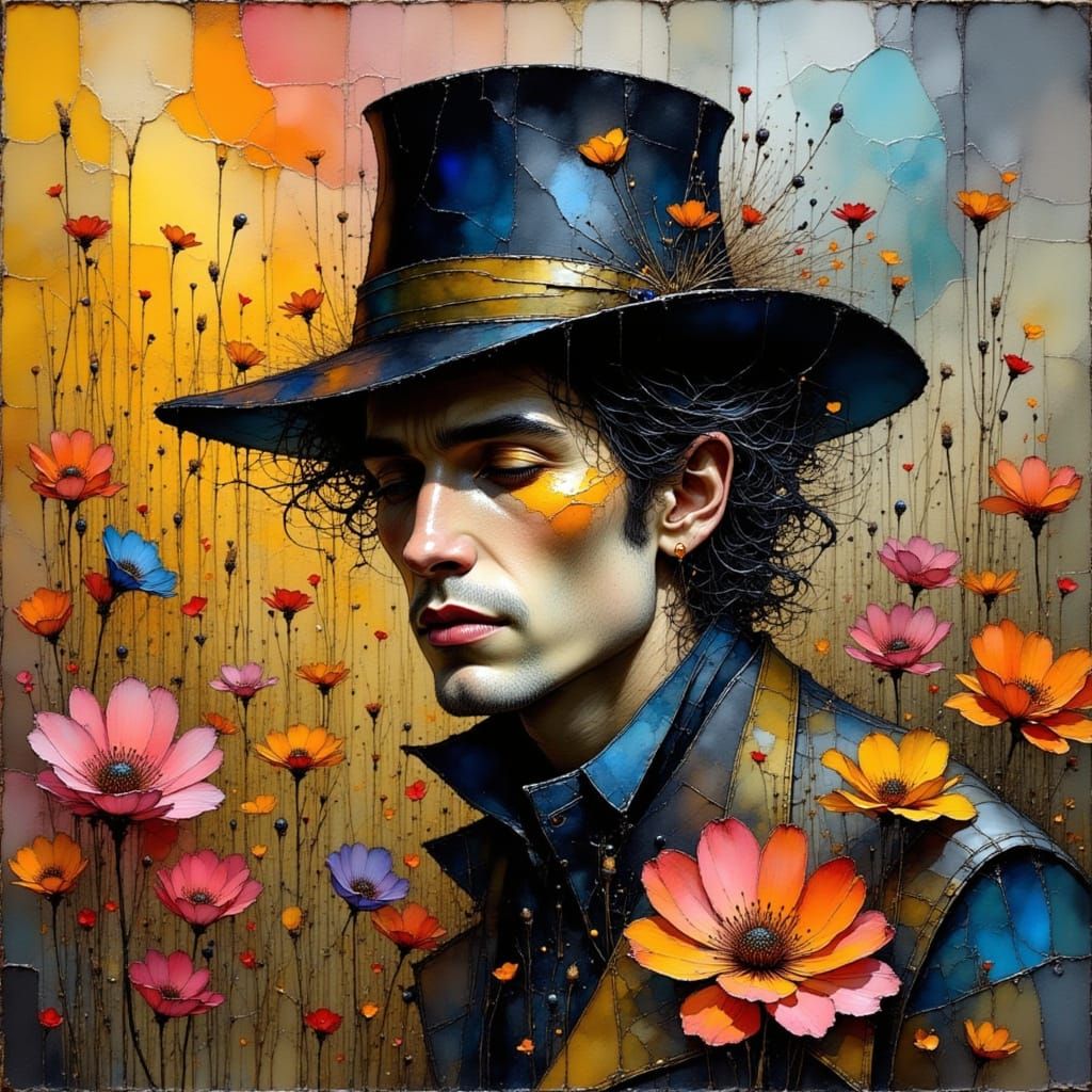 Leonard Cohen in Ink Portrait with Black Hat