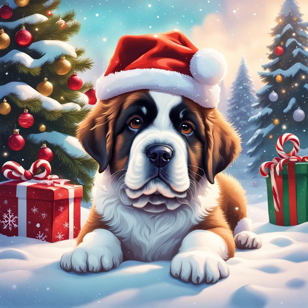 Saint Bernard Puppy's Candy Christmas