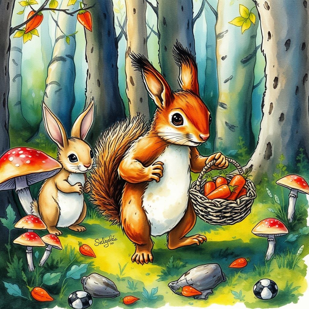 Whimsical Woodland Scene in Impasto Style