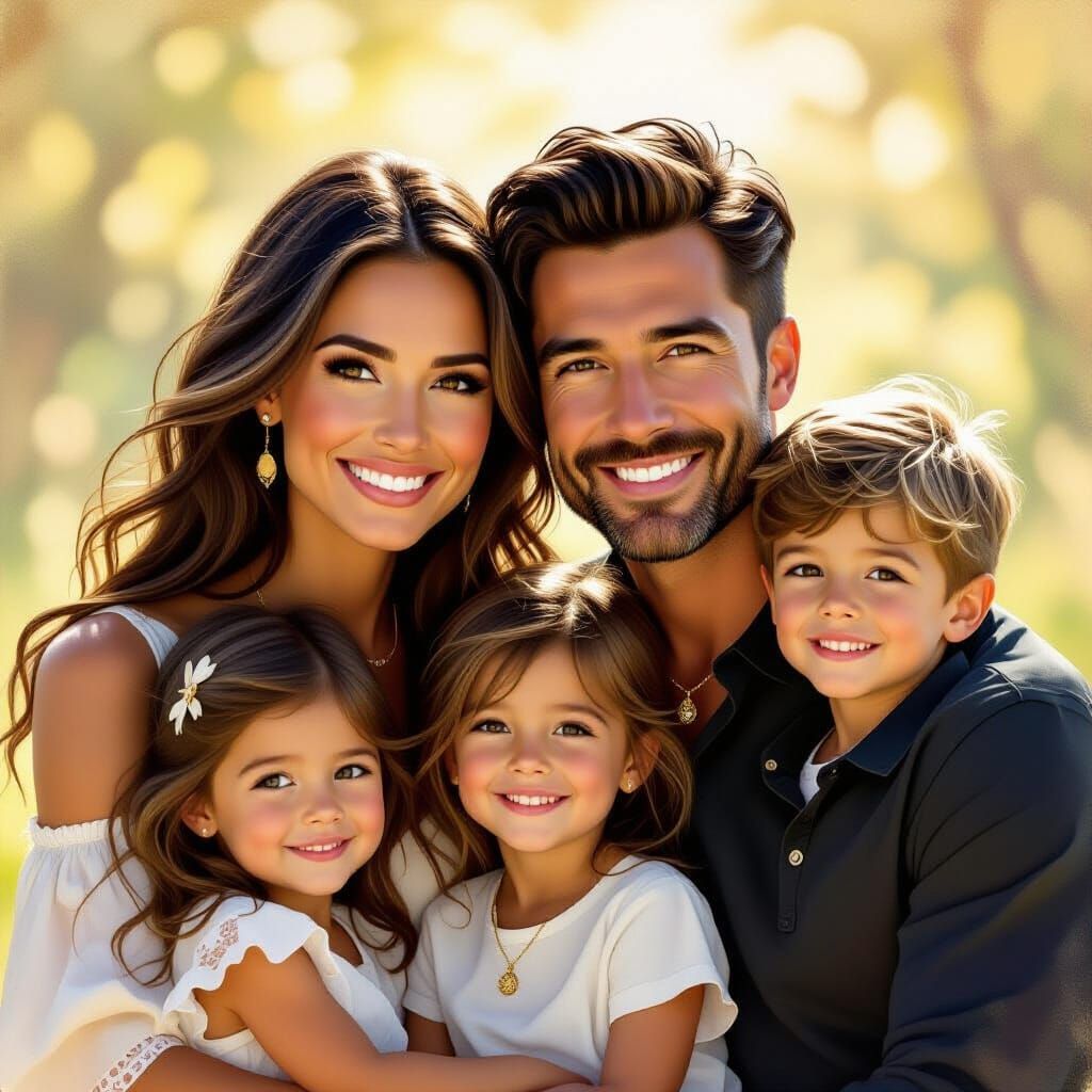 Loving Family Portrait in Realistic Oil Painting Style