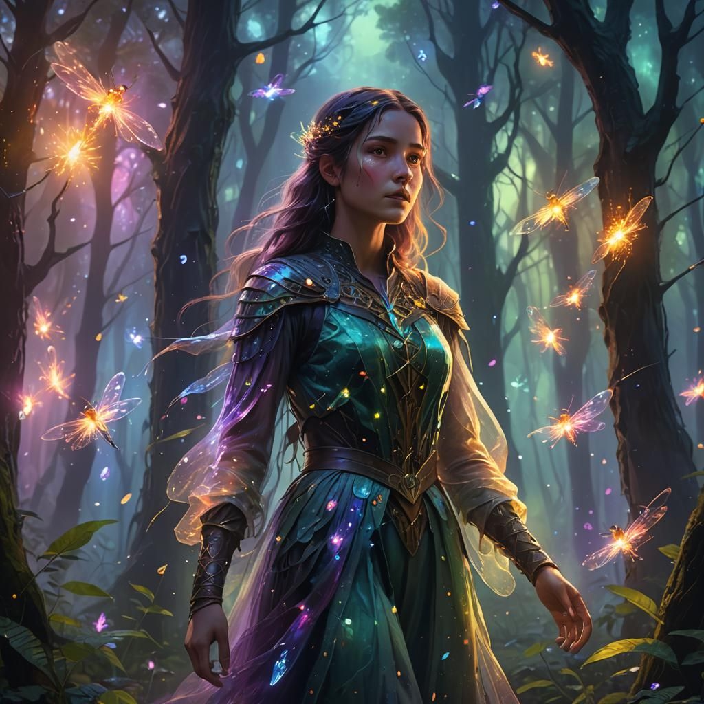 Mystical Forest Figure in Vibrant Oil Painting Style