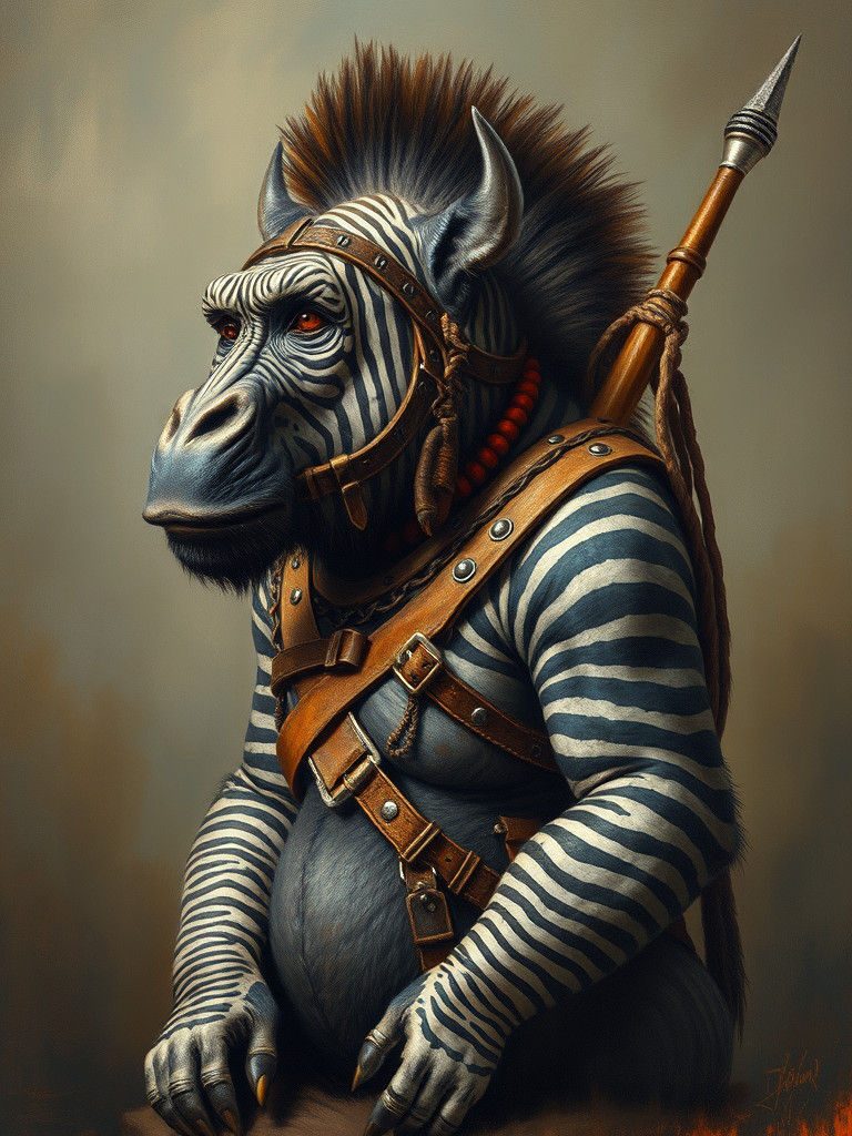 Surreal Gorilla-Zebra Hybrid Fantasy Creature