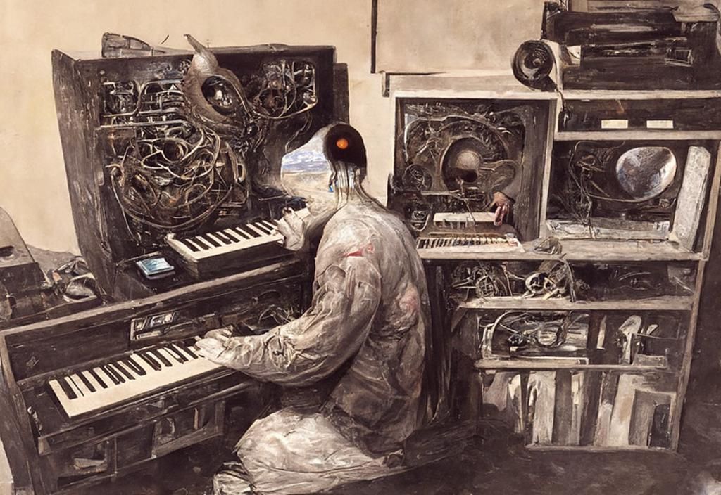 Man Playing Synth in Photorealistic Style