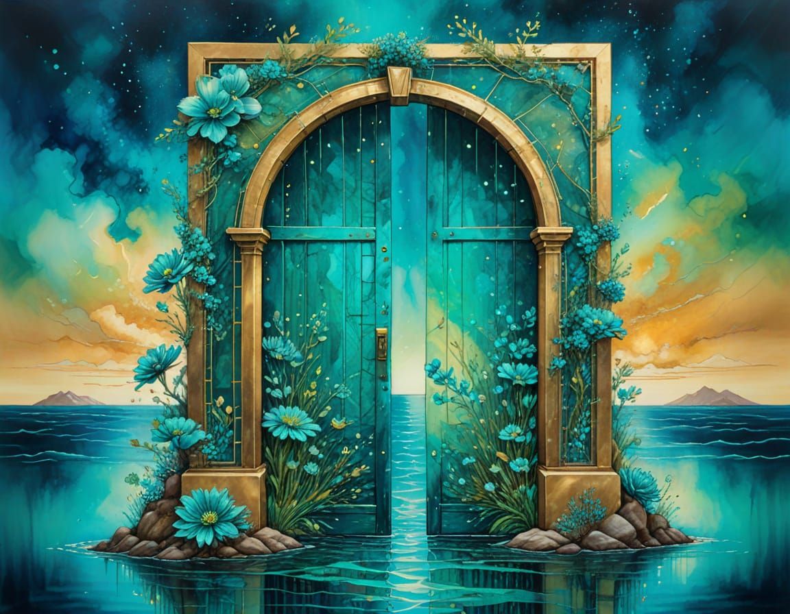 Ocean Door: Alcohol Ink Painting with Iridescent Accents