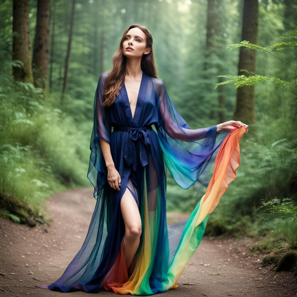 Woman in Rainbow Chiffon Robes: Summer Solstice Ritual
