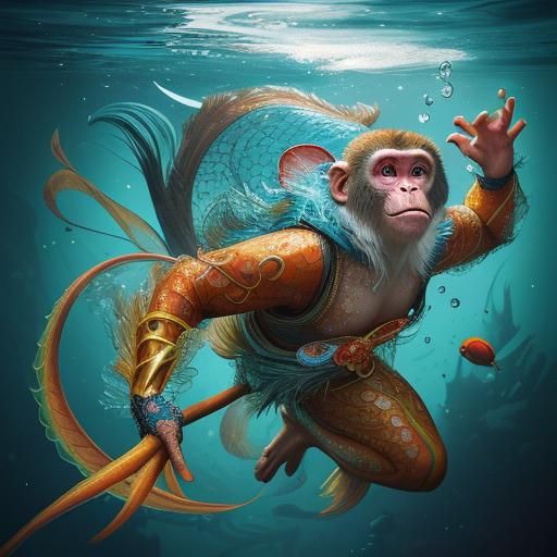 Hyperrealistic Monkey in Fish Costume