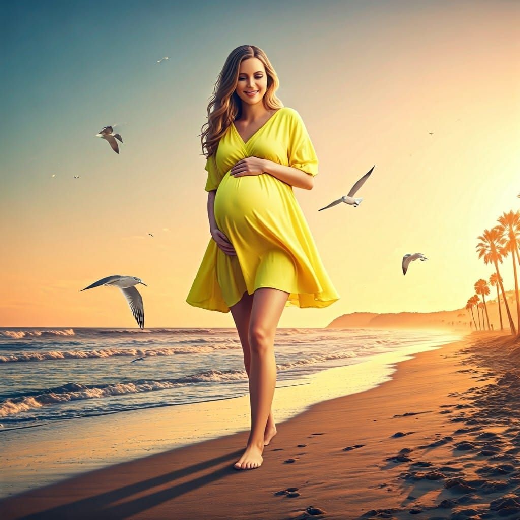 Giantess in Whimsical Beach Scene