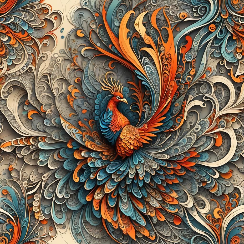 Abstract Phoenix Fractal Artwork with 3D Shading