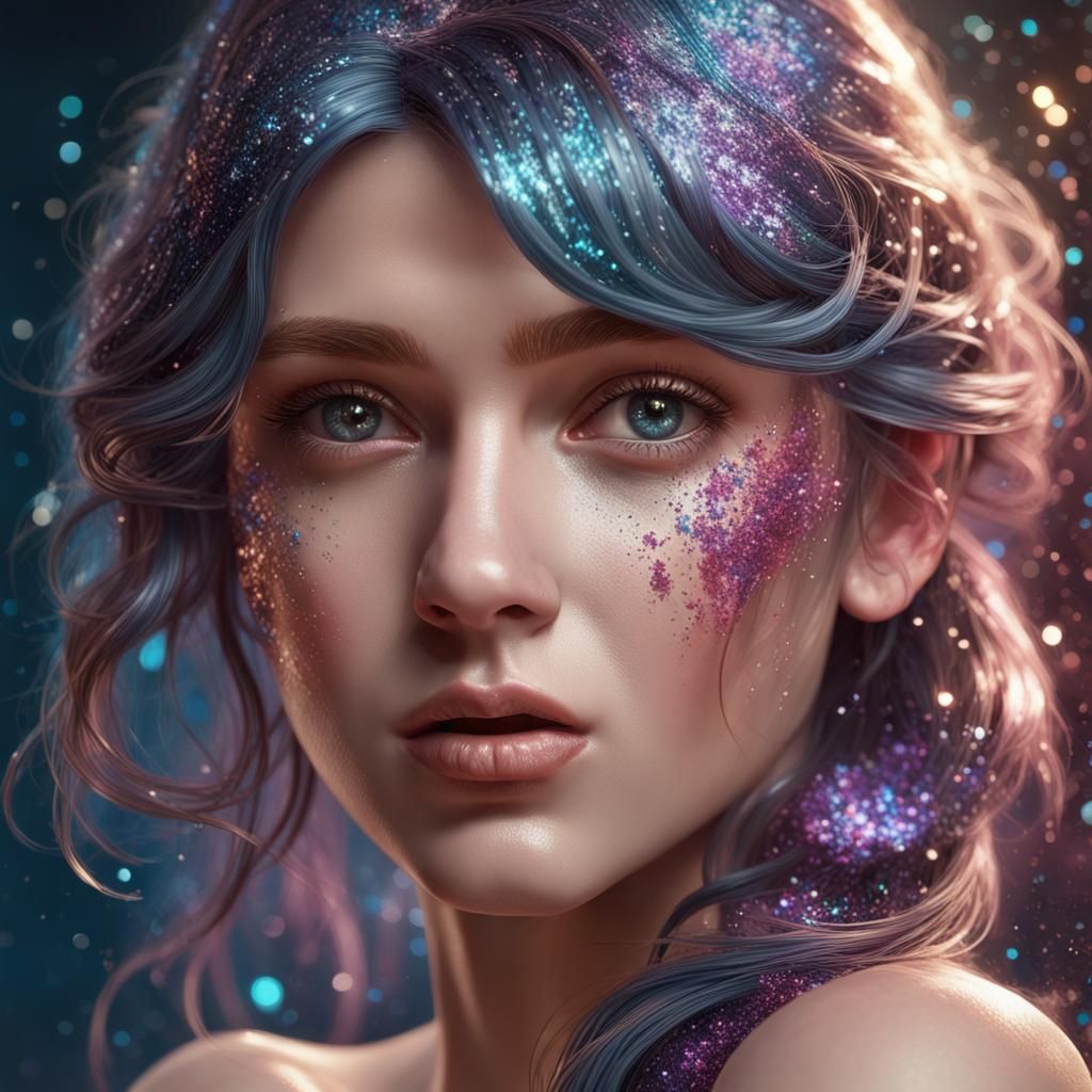 Glitter Hand Portrait in Hyperdetailed Art Style