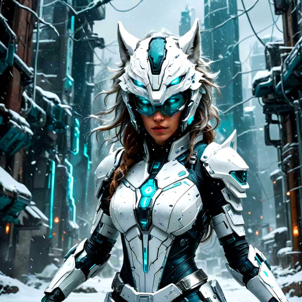 Cybernetic Superheroine in Wolf Suit: Detailed Digital Art