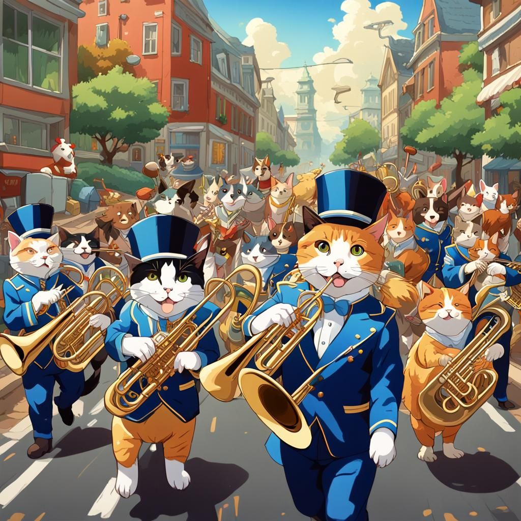 Farm Animals and Pets Marching Band in Anime Style