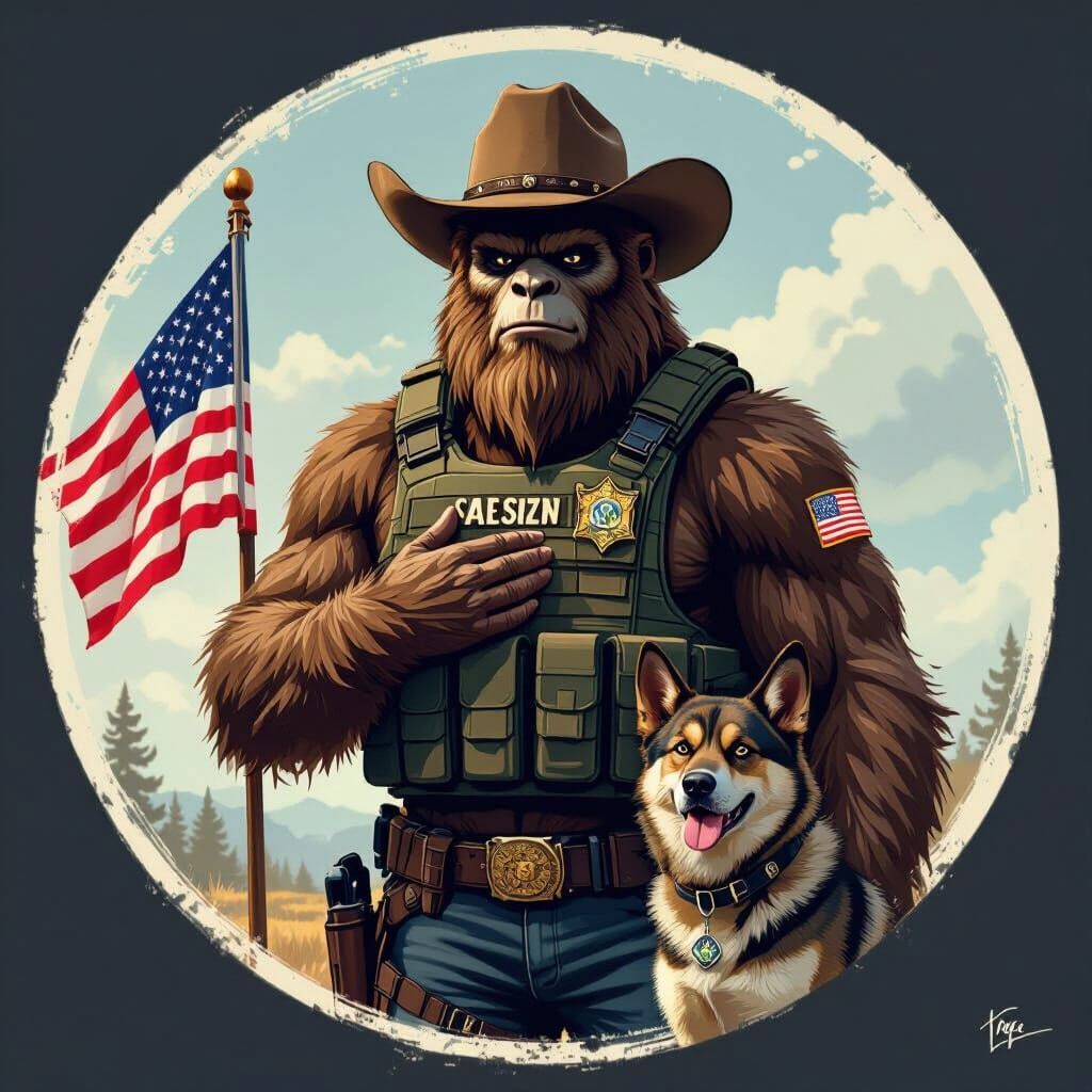 Sasquatch as Law Enforcement in Digital Art Style