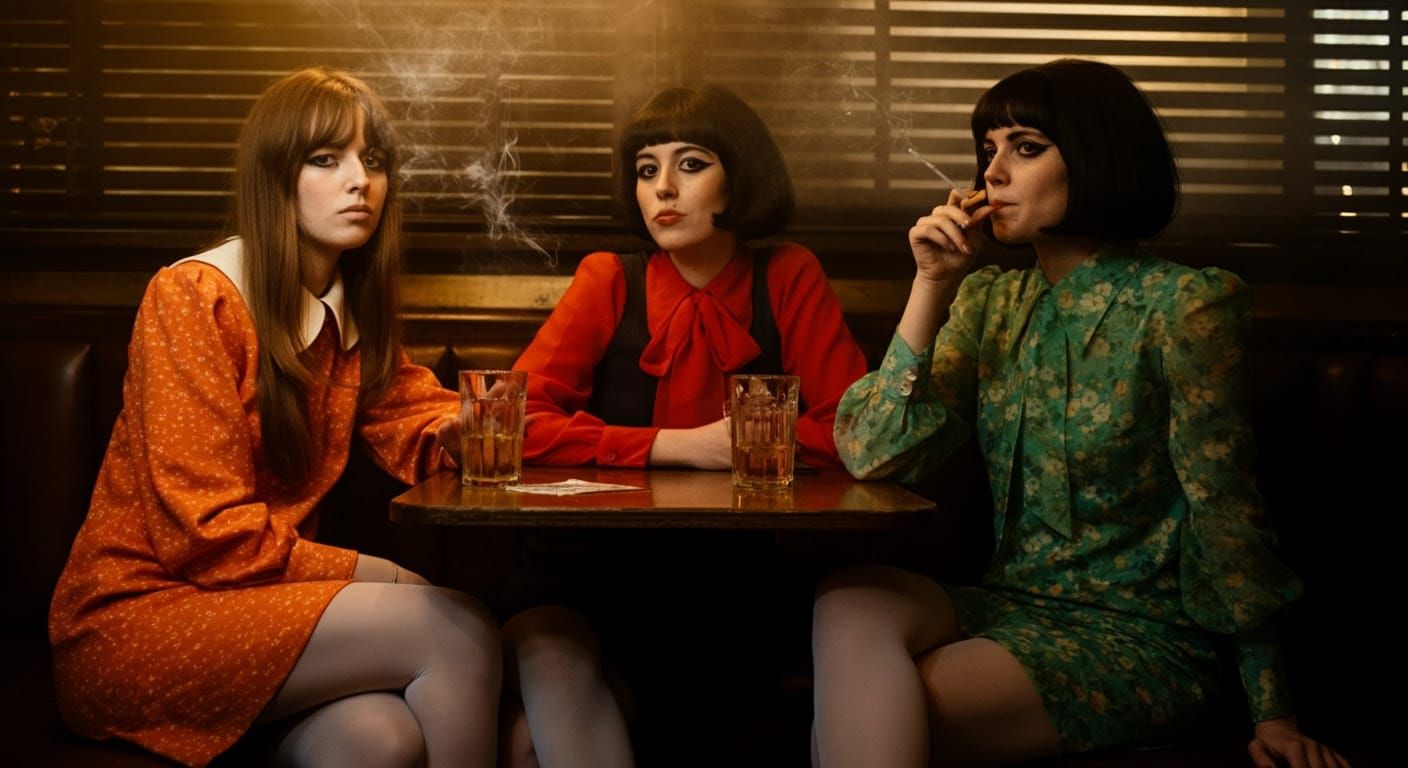 Moodily Lit 1970s Nightclub Scene in Film Grain