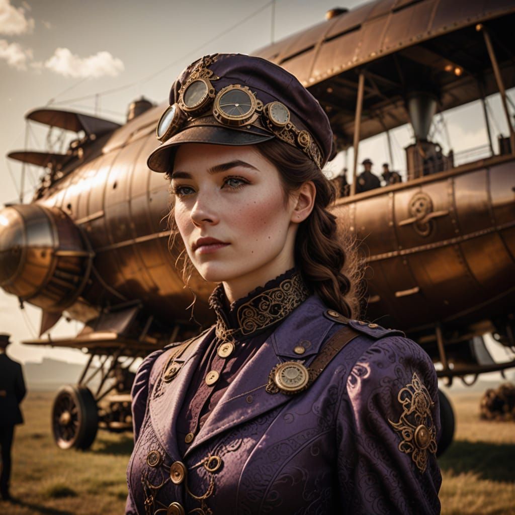 Steampunk Airship Pilot in Elegant Victorian Attire