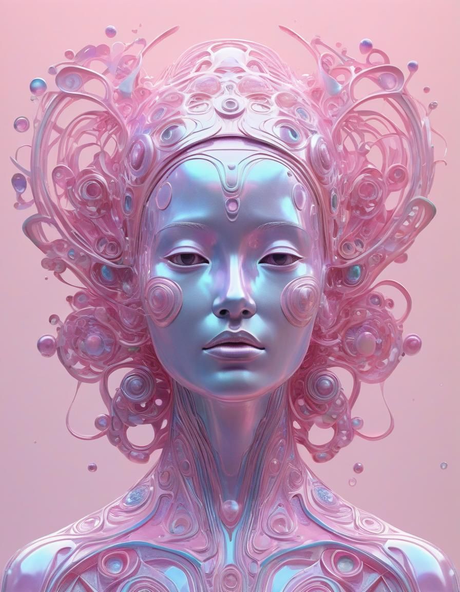 Ethereal Galaxy Wisdom in Pale Pink Naive Art