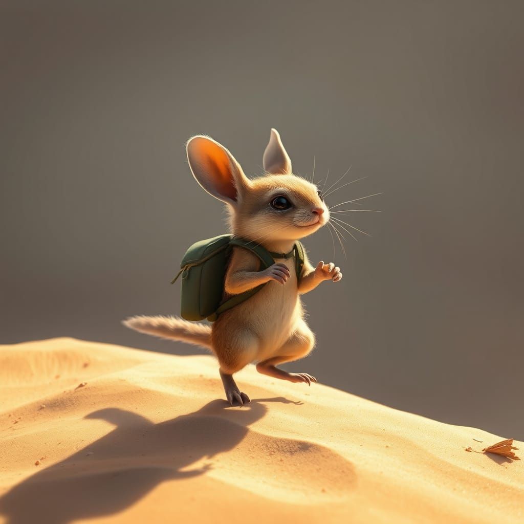 Jerboa with Backpack in Desert Landscape