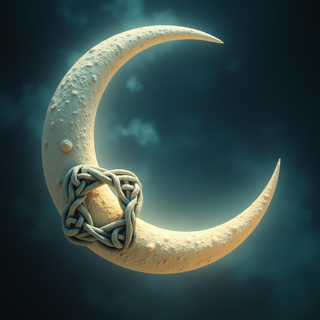 Mystical Crescent Moon with Celtic Knot Symbols