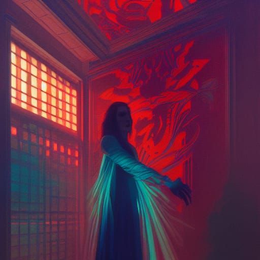 Surreal Horror Scene with Art Nouveau Elements