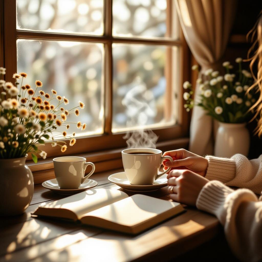 Cozy Morning Breakfast Scene with Warm Sunlight