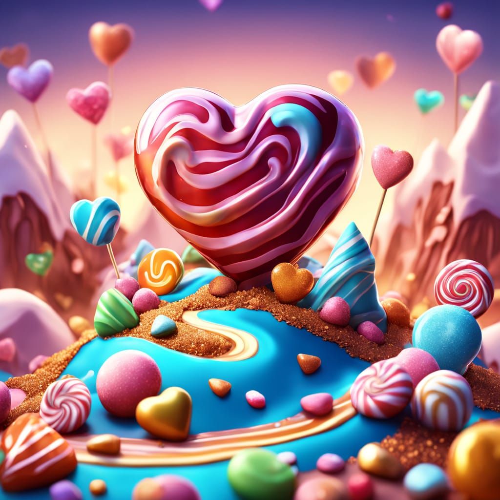 Vibrant Candy Heart with Fantastical World Inside