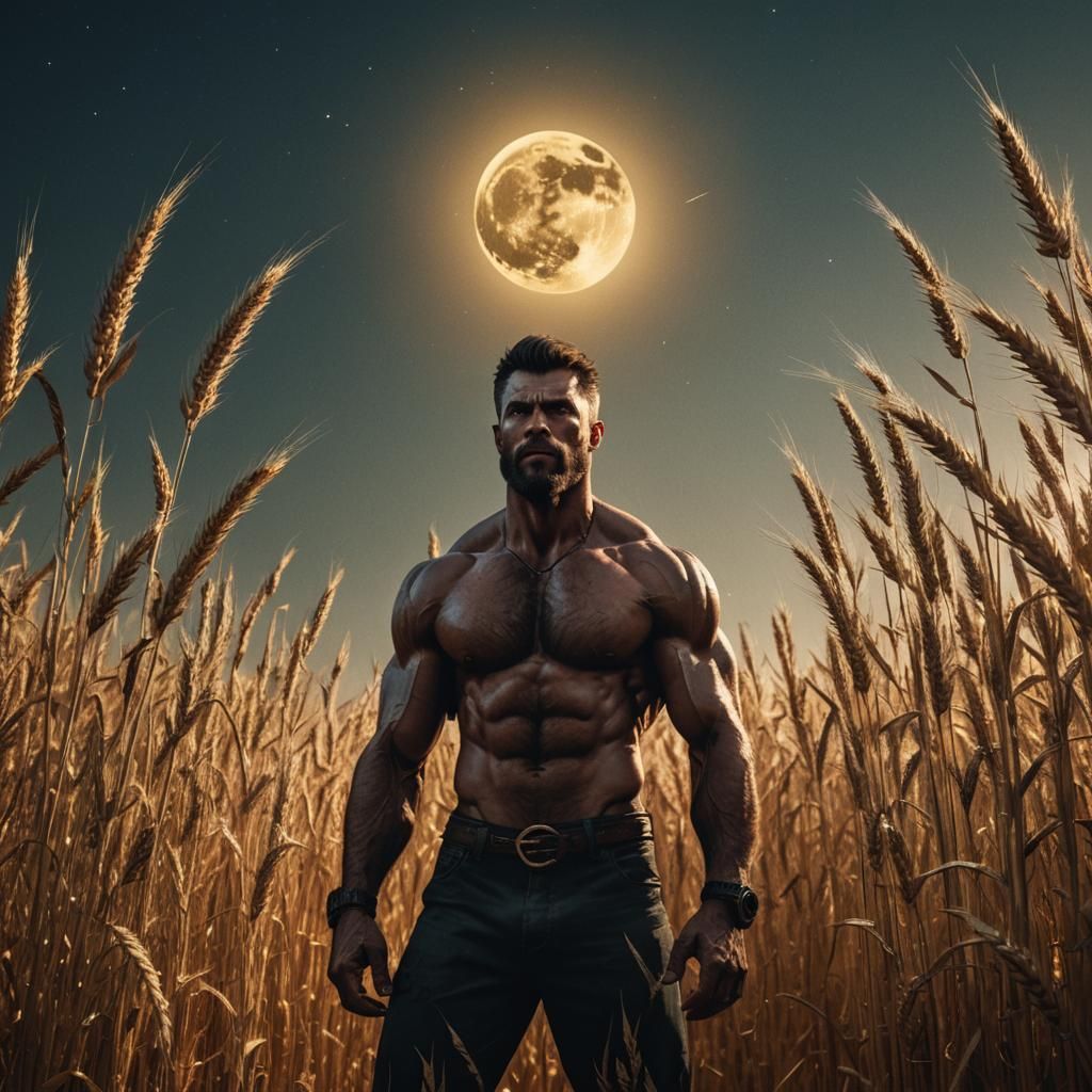 Werewolf Hunter in Wheat Field: Dark Fantasy Art