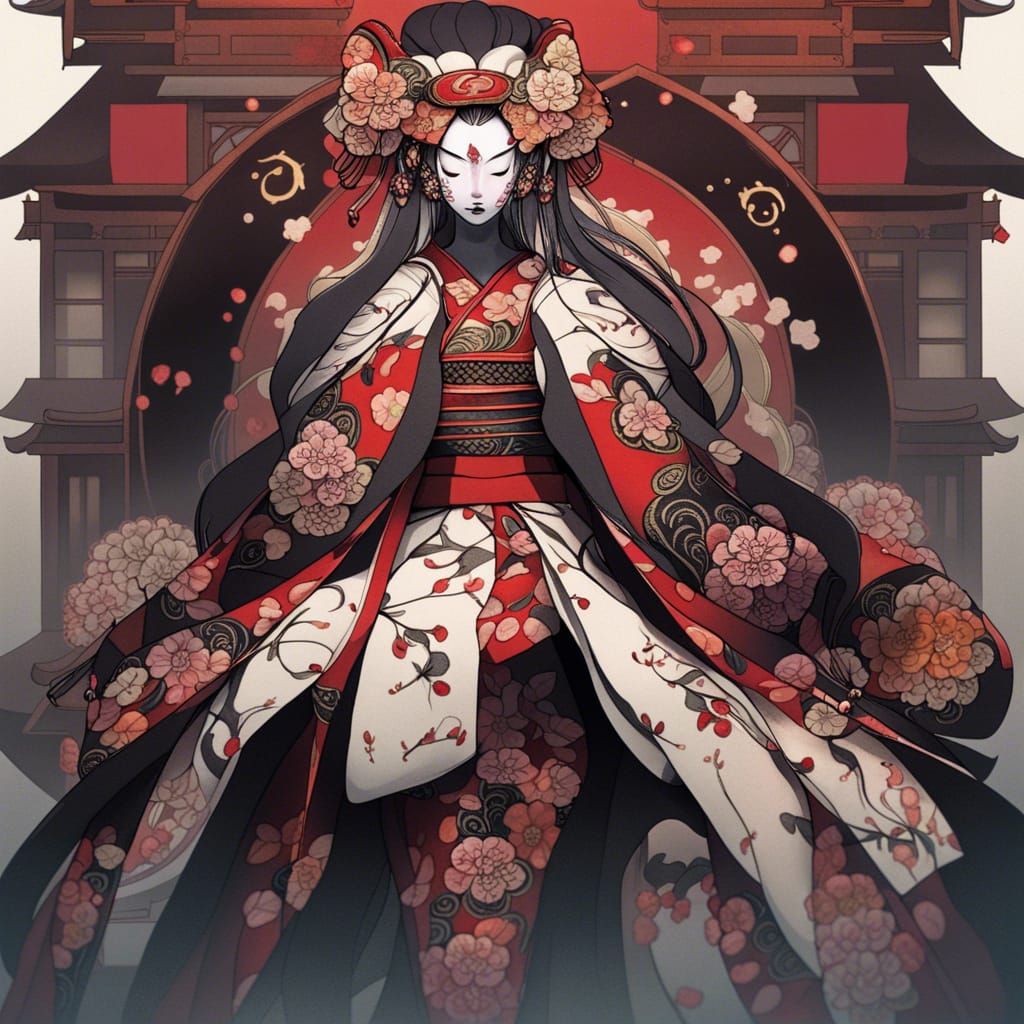Ornate Kabuki Geisha in Bunraku Style