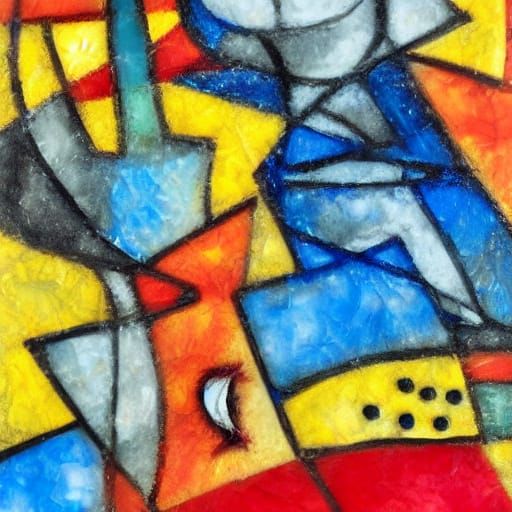 Surreal Mouse in Glass Dress, Mondrian & Chagall Style