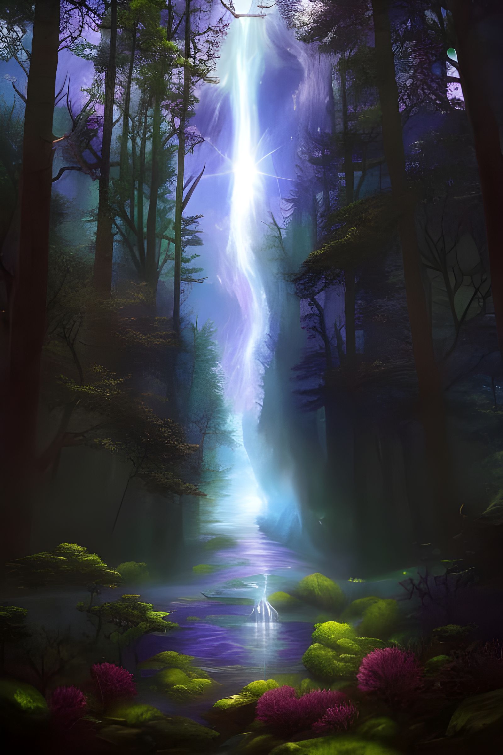 Mystical Woods with Tower: Psychedelic Sci-Fi Art