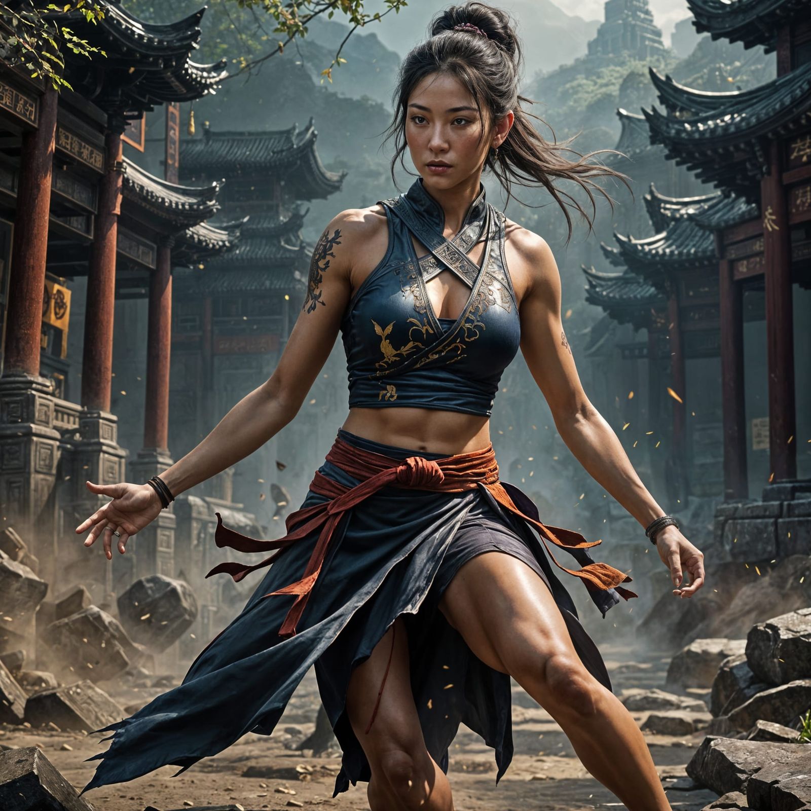 Elegant Female Kung Fu Master in Dark Fantasy