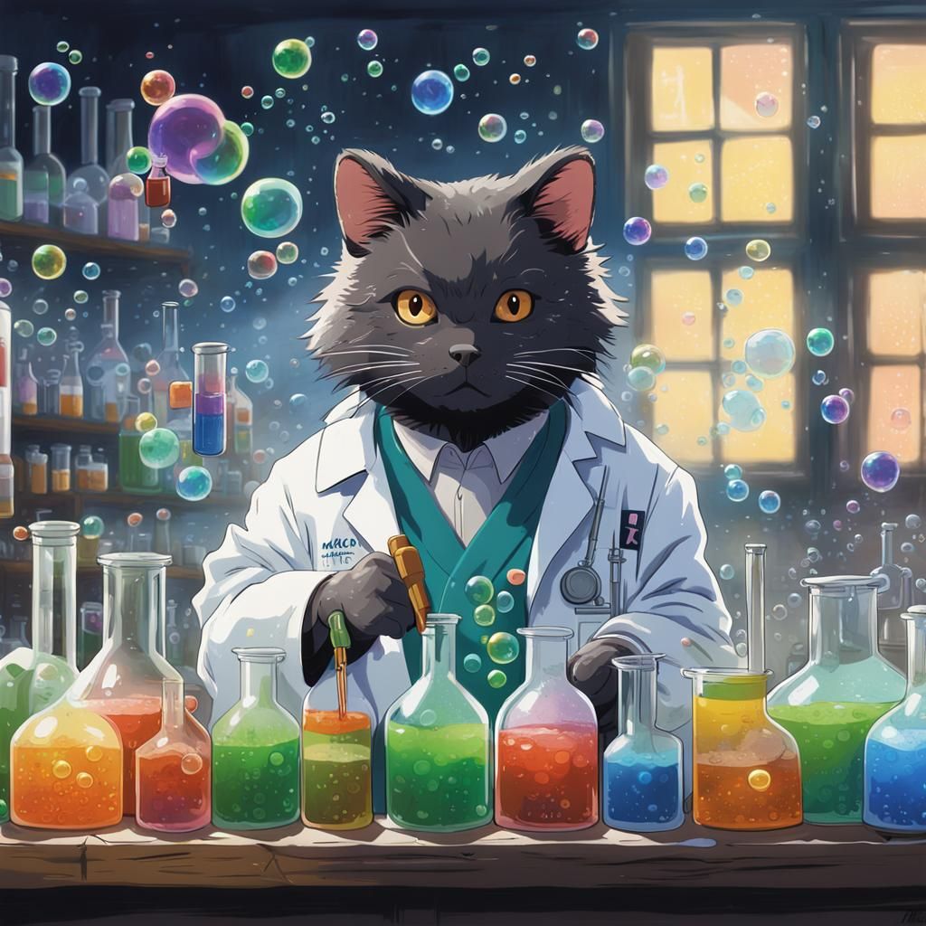 Mole Cat Chemist in Studio Ghibli Style
