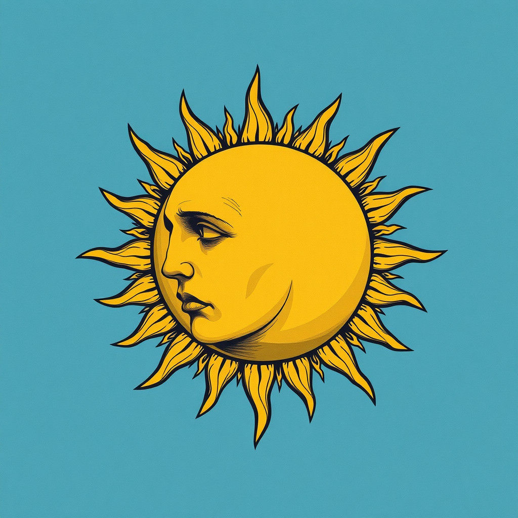 Memento Mori Sun in Halftone Collage Style