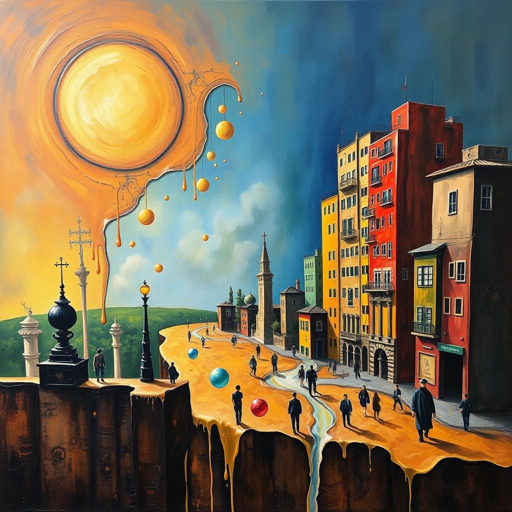 Surreal Urban Future as Dali-esque Oil Painting