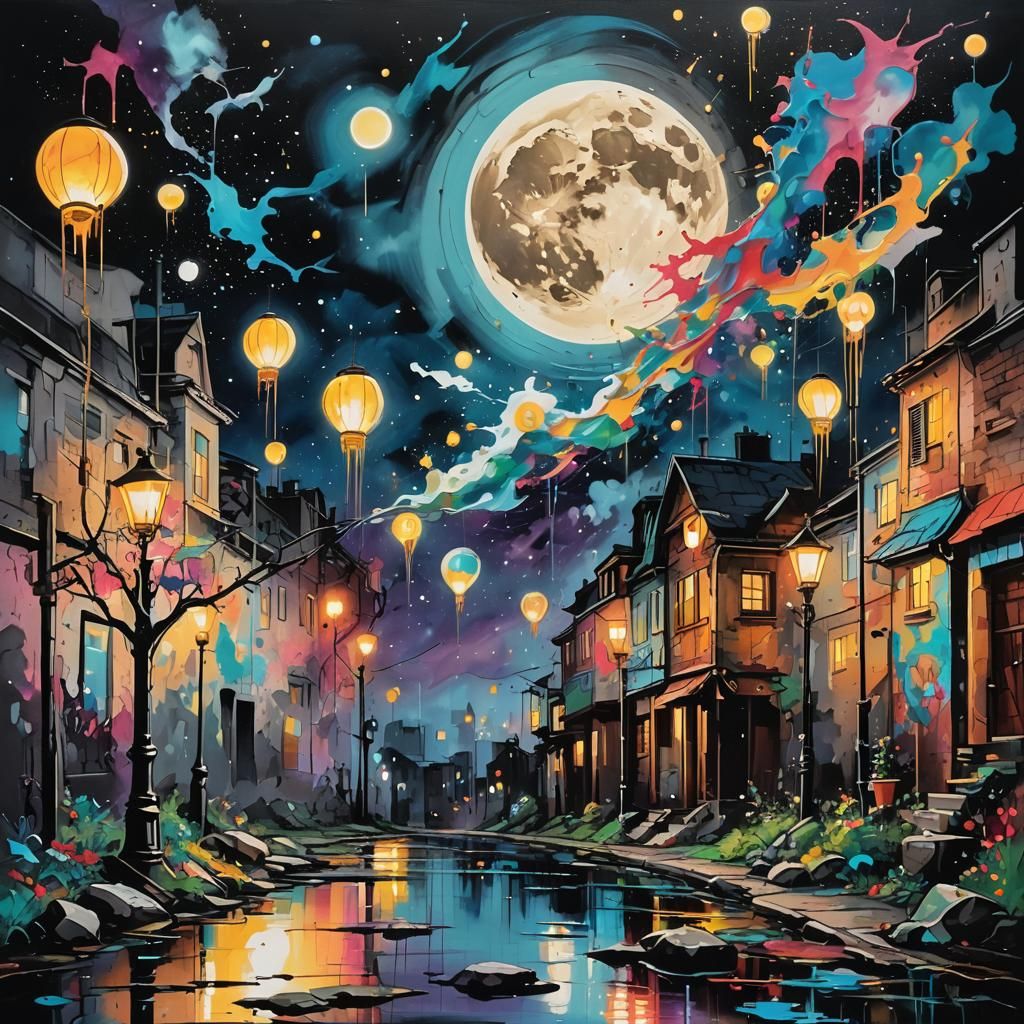 Colorful Graffiti Moonlit Summer Dreamscape
