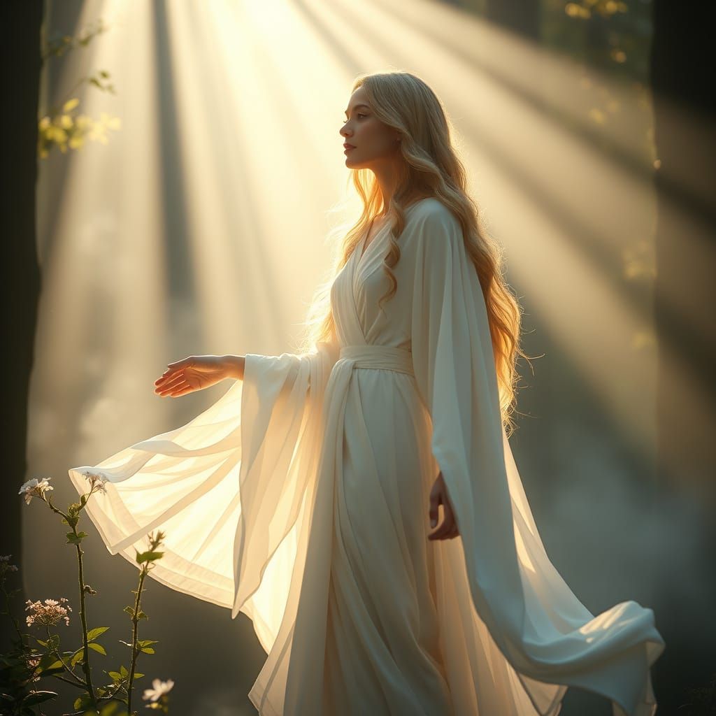 Ethereal Goddess in Mystical Forest: Dreamy Surrealism