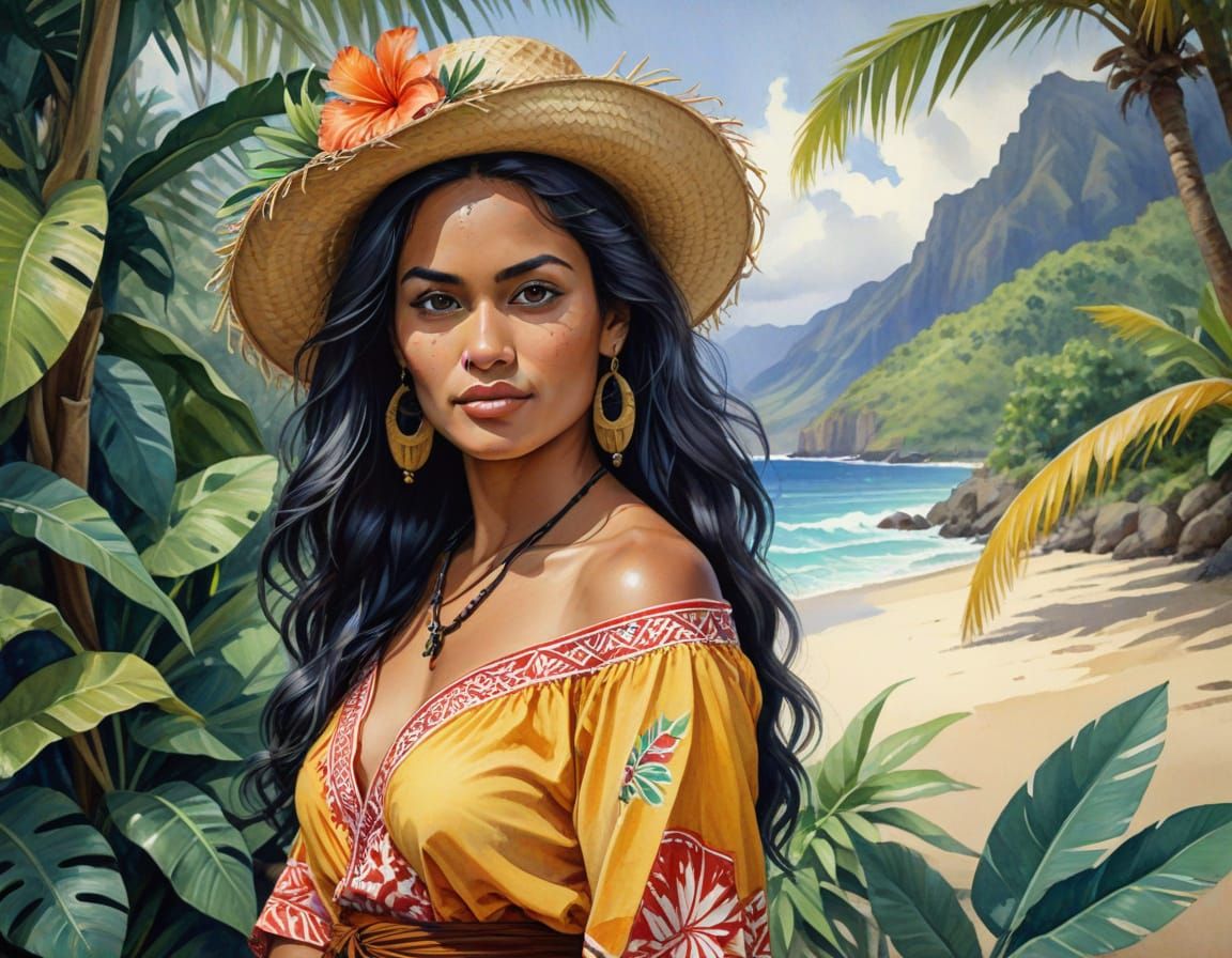 Exotic Tahitian Beauty in Watercolor