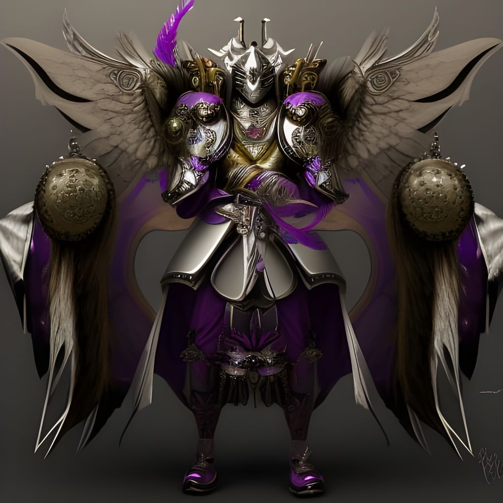 Winged Silver Samurai in Purple Armor: Digital Painting