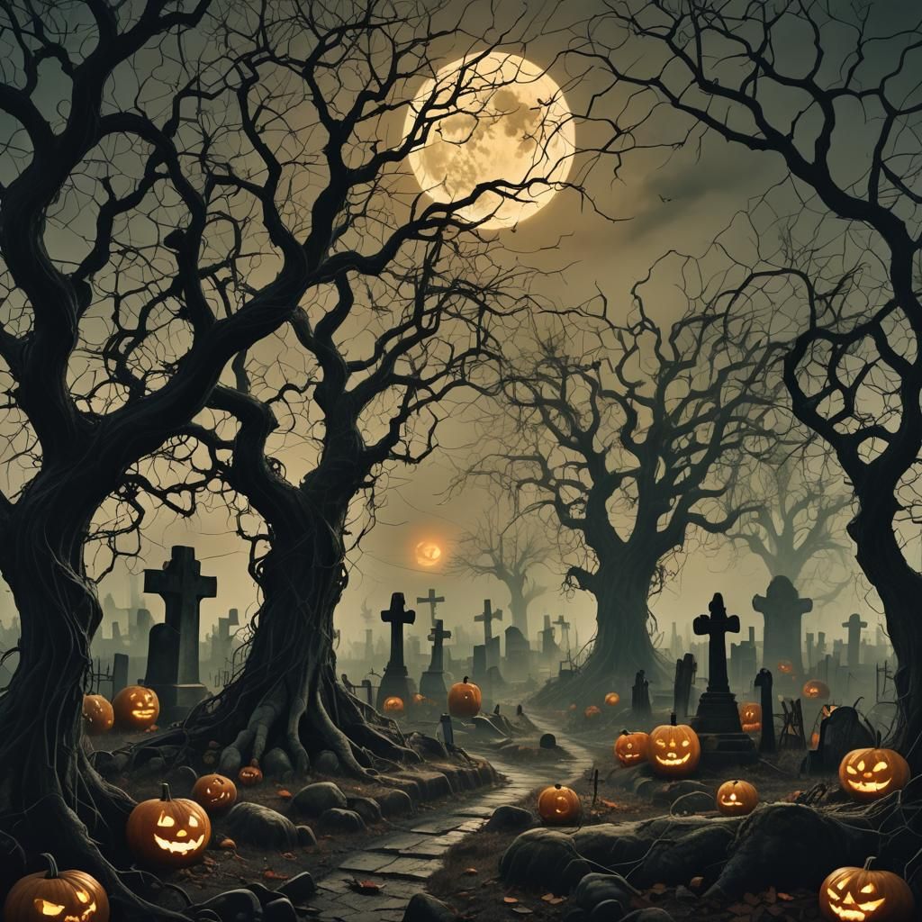 Eerie Graveyard Scene in Dark Gothic Style