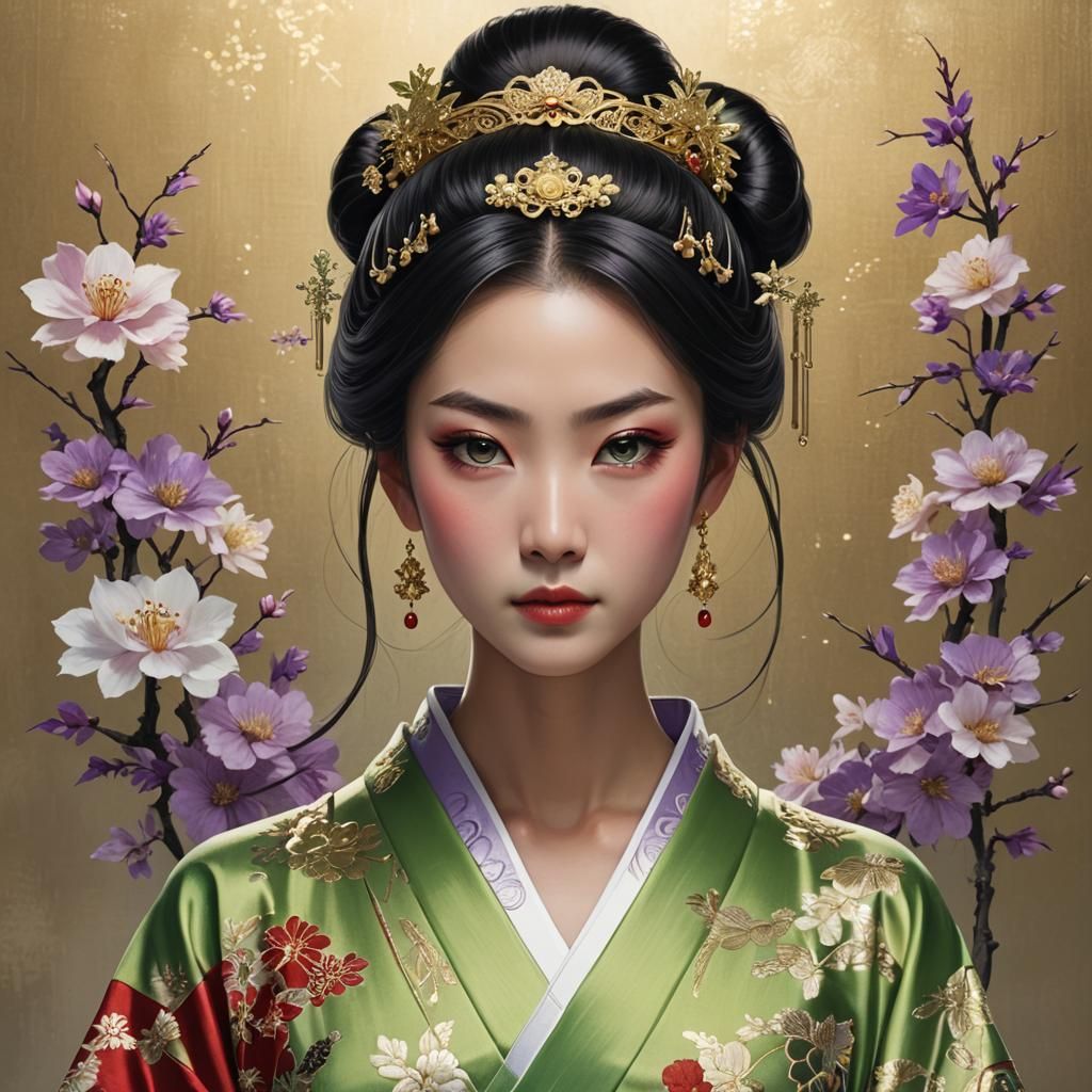 Cyberpunk Japanese Woman Portrait with Glowing Eyes