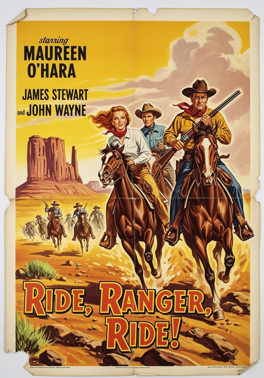 Vintage Western Movie Poster: Cowboy Riders Race Across Dese...
