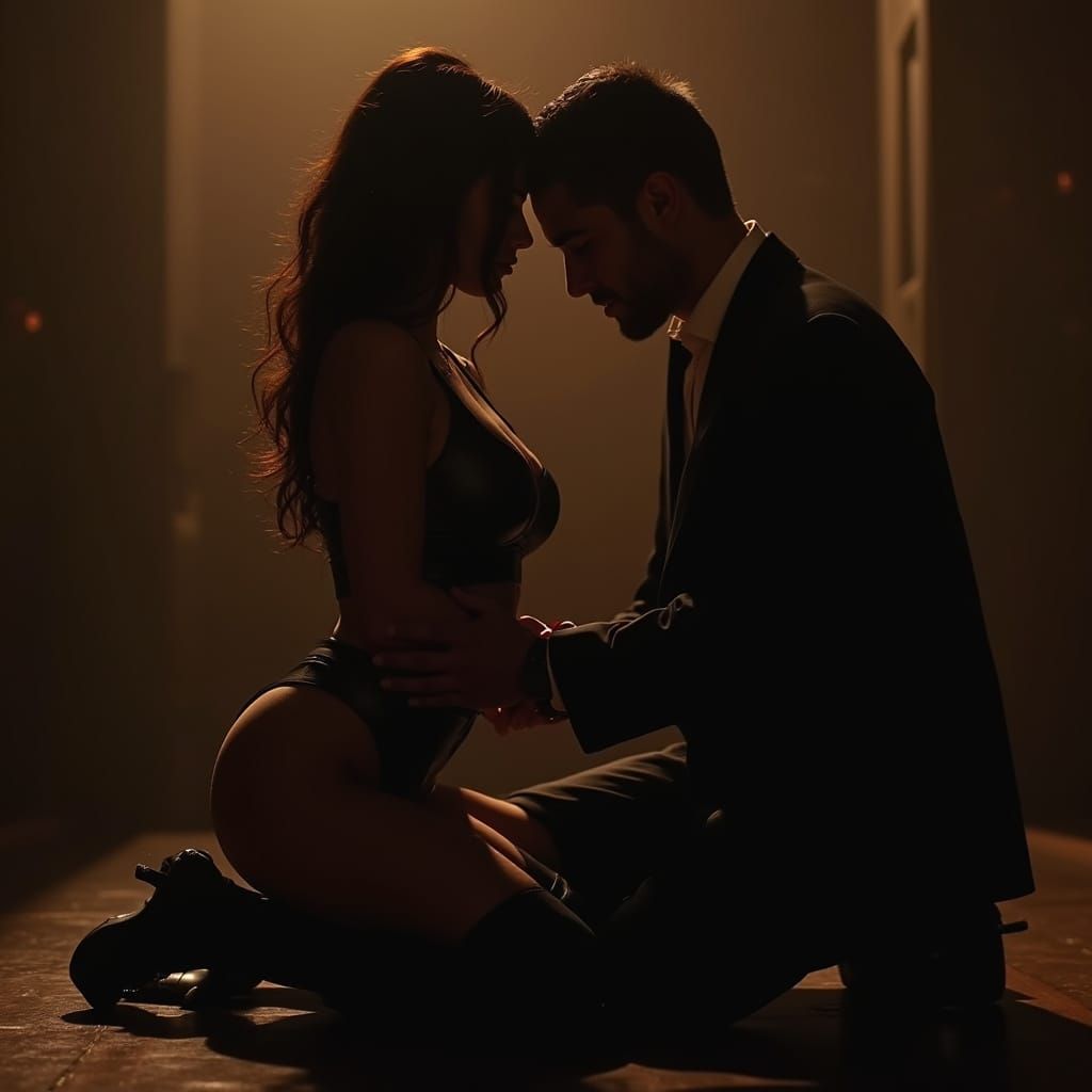 Elegant Submissive in Intimate Leather Attire