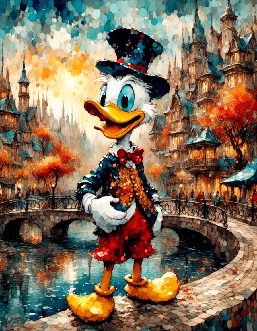 Donald Duck in Colorful Cityscape: Cartoon Style
