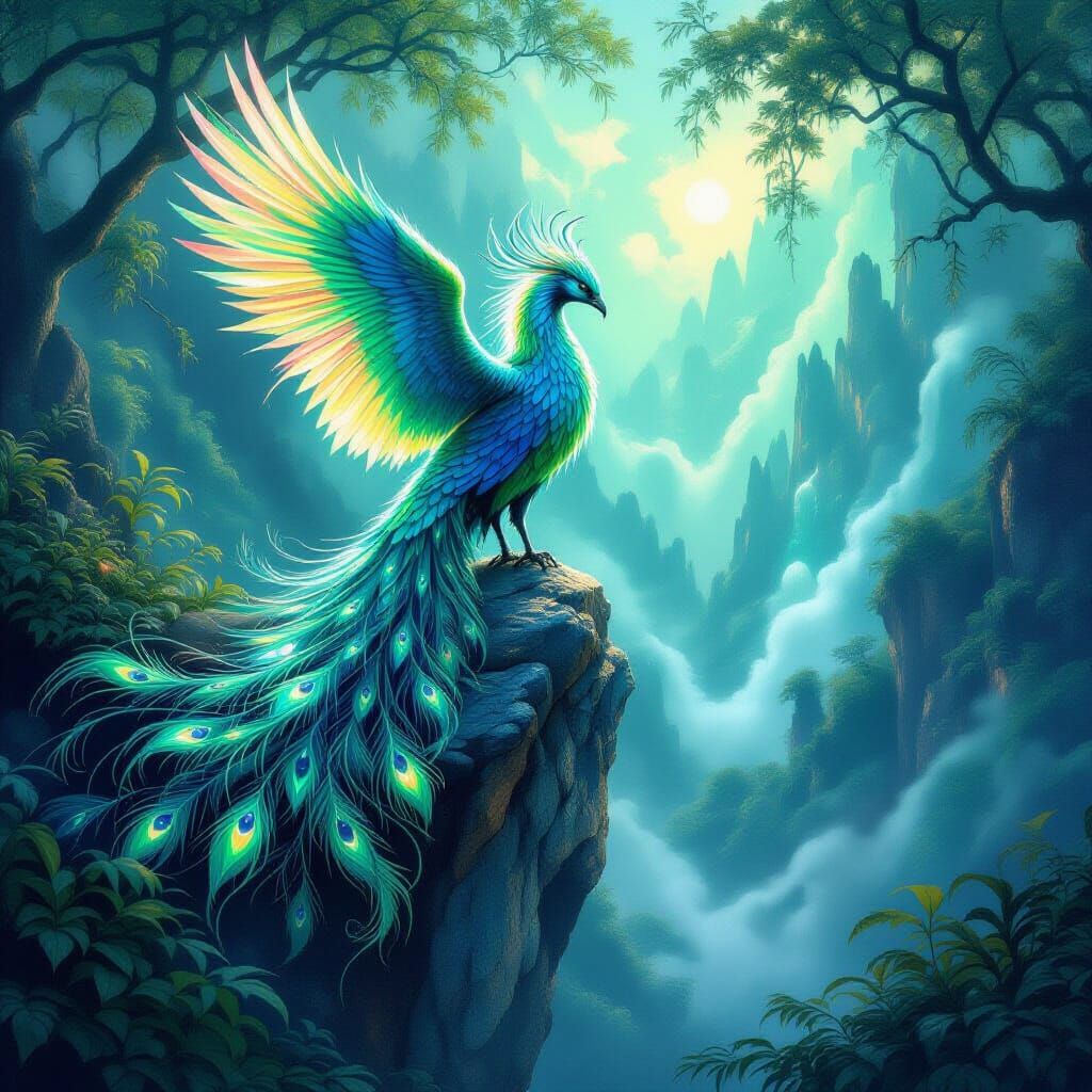 Majestic Phoenix Over Bioluminescent Forest